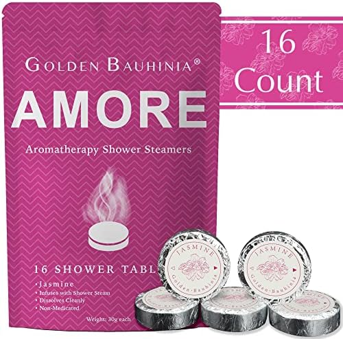 GoldenBauhinia Shower Steamers Aromatherapy - 16 Count Shower Bath Bombs for Women, Essential Oil Stress Relief and Relaxation Shower Tablets Gifts for Women and Men (Jasmine)
