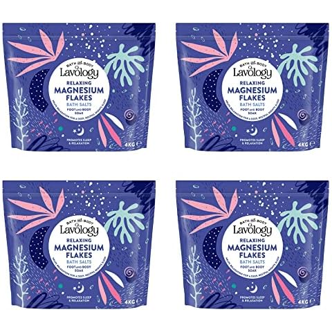 Magnesium Flakes Bath Salts by Lavology - 4kg x4 - All Natural Ingredients - Calming & Relaxing Bath Salts Cover