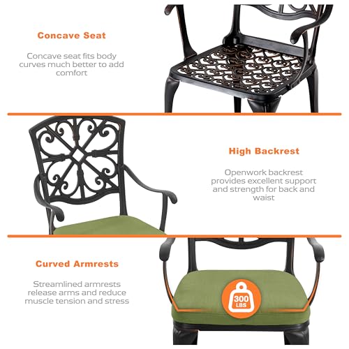Image of NUU GARDEN 3-Piece Outdoor Bistro Set with Cushions, Round 24 Inch Cast Aluminum Round Table with 1.77 inch Umbrella Hole and 2 Cast Aluminum Armchairs with Cushions, Black with Gold-Painted Edge