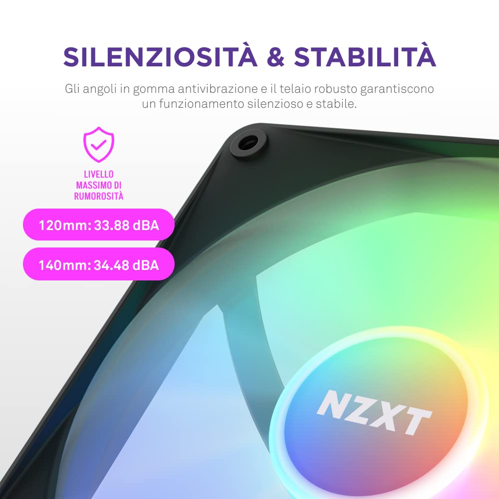 NZXT F140 RGB Core - RF-C14SF-B1 - Ventola RGB montata su hub 140mm - 8 LED indirizzabili singolarmente - Valori elevati di pressione statica e di flusso d'aria - Controllo PWM - Nero