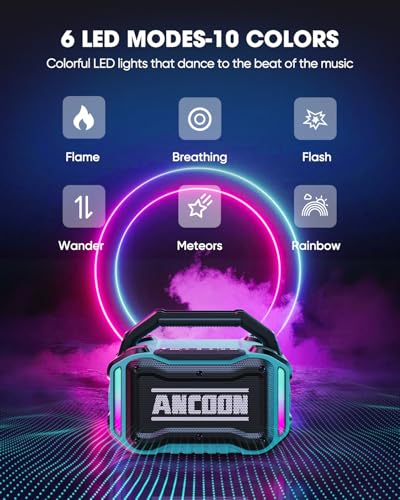 Image of ANCOON Speakers Bluetooth Wireless: 80W(Peak) Loud Speaker with Bass, 20H Playtime, IPX6 Waterproof, Large Jobsite Speakers for Work, Outdoor, Workshop, Garage, Portable Speaker with TWS (Sky Blue)