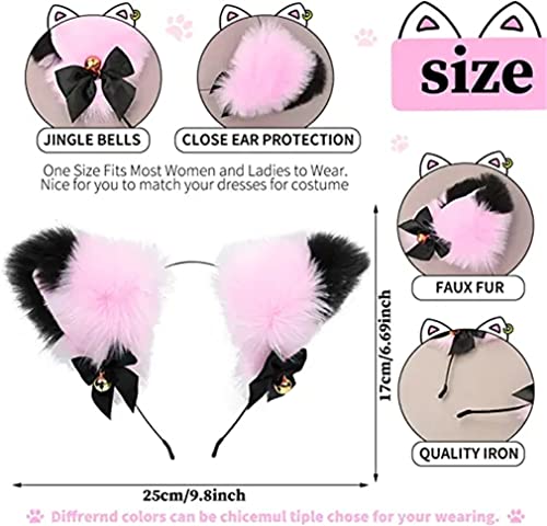 Cat Ears Bell Headband Folding Powder Plus Black Gold Bell Bow Headband Fox Ear Accessories Cute Plush Headgear for Halloween Cosplay Costume Party Dress Girls - Image 2