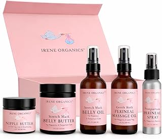 Irene Organics Belly Bundle – 5 Piece Pregnancy Skincare Gift Set with Organic Belly Butter & Natural Body Oil for Stretch Marks (5 piece set)