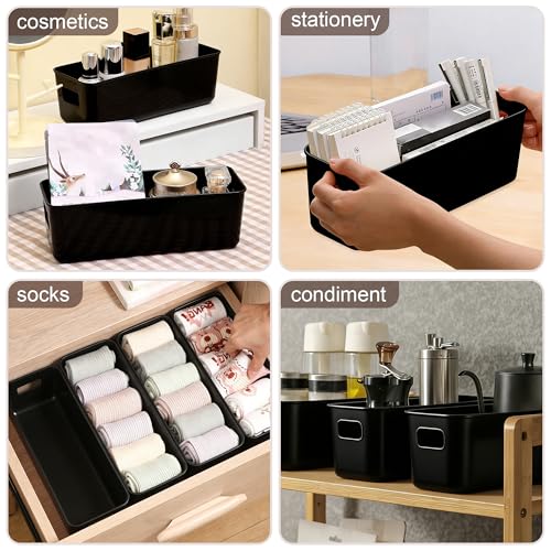 LYLIDIA 6 Stück Aufbewahrungsbox Klein Schmal 30cm, Kunststoffbox Organizer Box Aufbewahrung, Aufbewahrungskorb Kisten Schrank Schubladen Ordnungsboxen Basket körbchen für Bad, Küche (Schwarz*6)