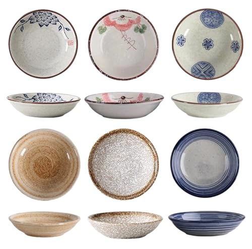 TuYines Platos de tapas de porcelana, juego de 11 unidades, 6 cuencos pequeños de 10 cm de diámetro, platos de salsa para sushi, aperitivos y soja