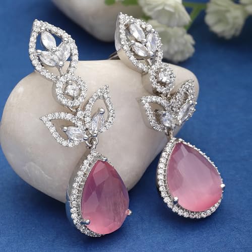 Rhodium-Plated American Diamond Drop Earrings