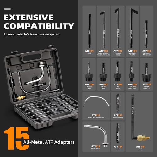 FOUR UNCLES Transmission Fluid Pump - Pneumatic Transmission Fluid Extractor and Dispenser with 15 Metal ATF Adapters and Pressure Gauge for Automotive Use, Transmission Fluid Transfer Pump Kit by FOUR UNCLES - Image 4