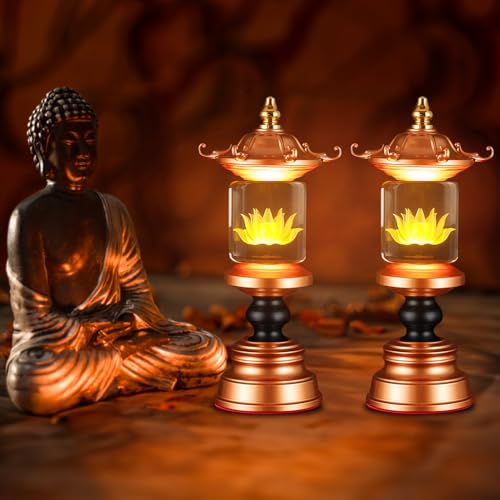 Image of Lotus Lamp 7 Color Adjustable Switch Buddhist Meditation Supplies(11in) | Soft Lighting;Alloy Glass;Multi-scene Decor;Fine Craft