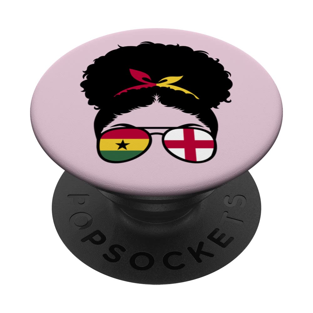 Ghana and England Mix Afro Bun Half English half Ghanaian PopSockets Swappable PopGrip, Black