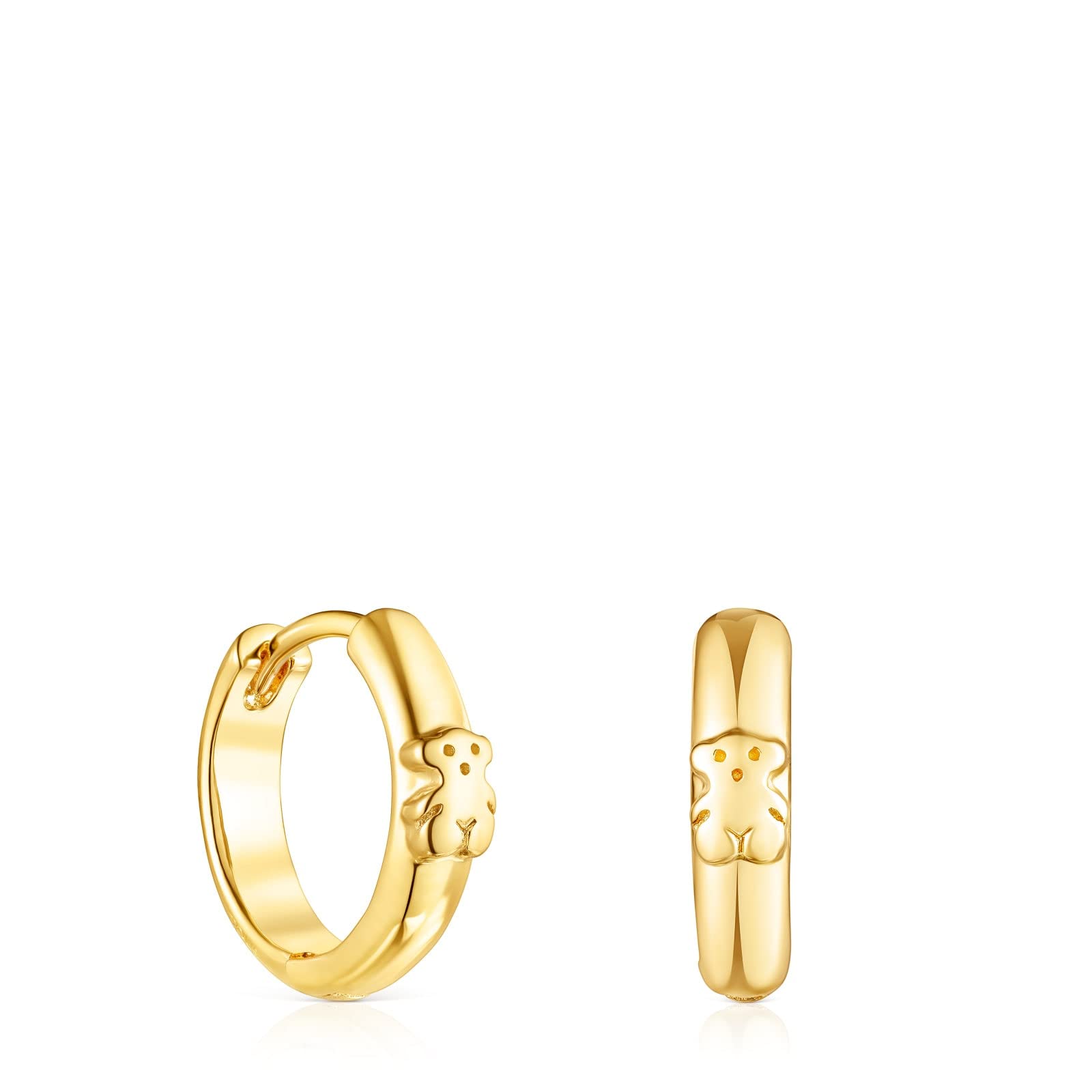 TOUSPendientes de Aro de Plata de Primera Ley para Mujer y Cierre Criolla de 3mm de Grosor y 1 cm de Diametro, Motivo de Oso, Versátiles y Atemporales, Colección Basics