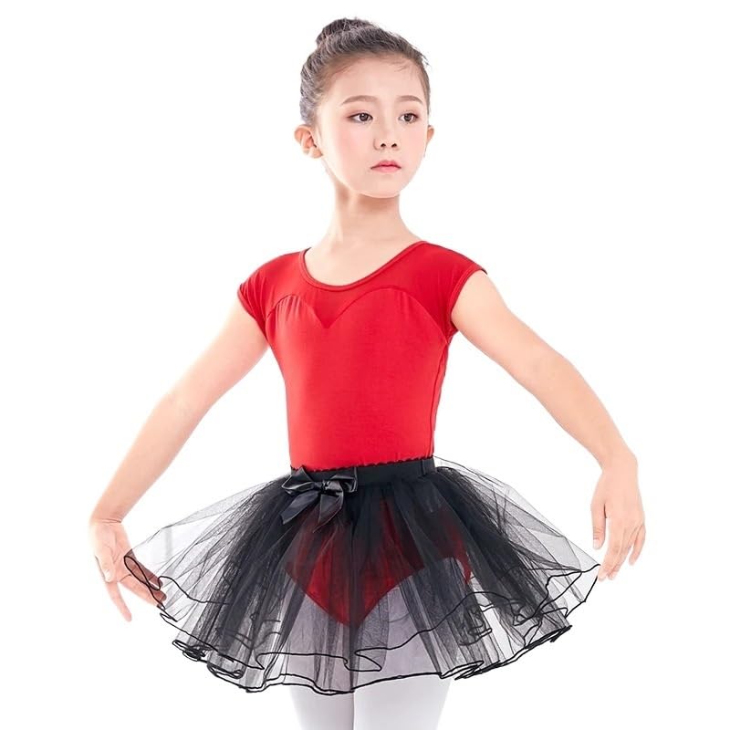 Gonnellino Danza Body da Danza Classica for Bambine, Body da Danza Rossi for Bambini, Abito tutù in Rete di Cotone