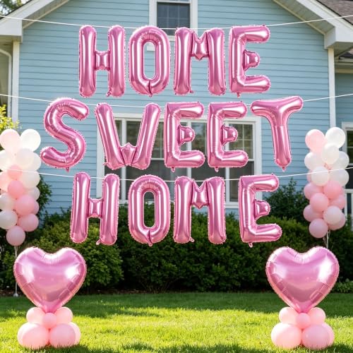 Image of TONIFUL 16 Inch Pink HOME SWEET HOME Letter Balloon Decor for Housewarming