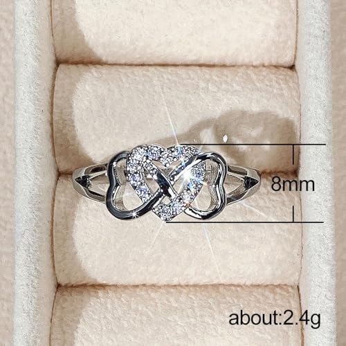 White Gold Plated Heart Design Sparkling Cubic Zirconia Creative Engagement Rings Wedding Bridal Band Promise Rings Evening Parties Anniversary Valentine's Day Gifts Eternity Bands for Women4