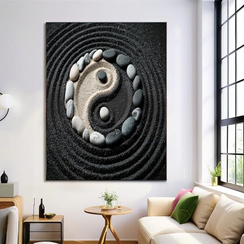ZISTRCBAO Symbole Yin Yang Du Galet Impression Sur Toile 40×50 cm Tableau Thème Zen Affiche Art Mural Decoration Poster Aesthetic Pour Chambre Salon Je Suis...