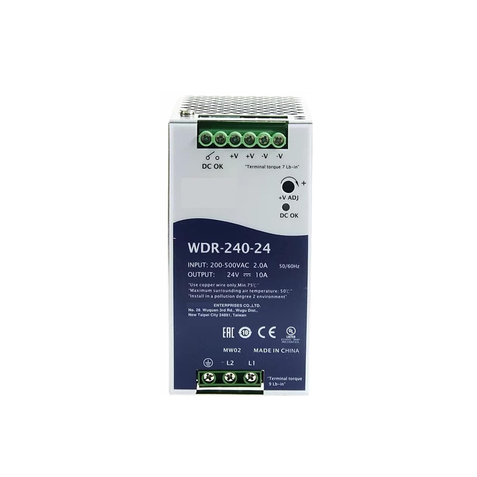 180-550V AC to DC 24V 48V Industrial DIN Rail Switching Power Supply WDR-240-24 WDR-240-48 1Pcs(24V)