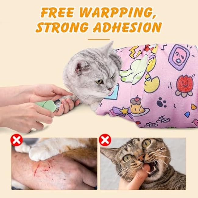 27.6 in Cat Grooming Wrap Self-Adhesive, Cat Wrap for Cutting Nails, Pink Anti-Escape Cat Restraint for Nail Clipping Cat Swaddle Wrap Cat Wrapping Cloth for Pet Cleaning and Beauty (Within 15lbs)-paDxNiIr