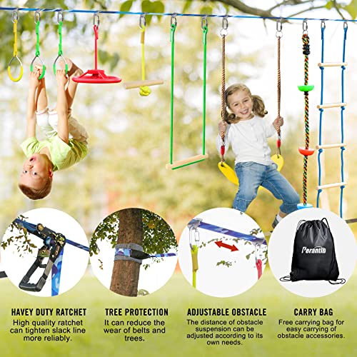 Perantlb Ninja Warrior Obstacle Course For Kids - 2 X Ninja Slackline 50 'With 12 Accessories For Kids, Including Swings, Rope Ladders, Rings, Ninja Rings, Etc #TOP5