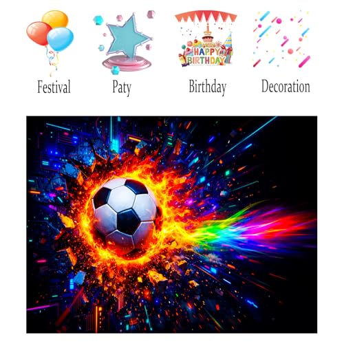 Image of Nuxovilar Cyber Soccer Wall Tapestry Polyester 78.74x59.05 In | Glow Poster Trippy Wall Art Sports Decor UV Backdrop Bedroom Game Room Dorm Space Room (Soccer Rainbow Trail)