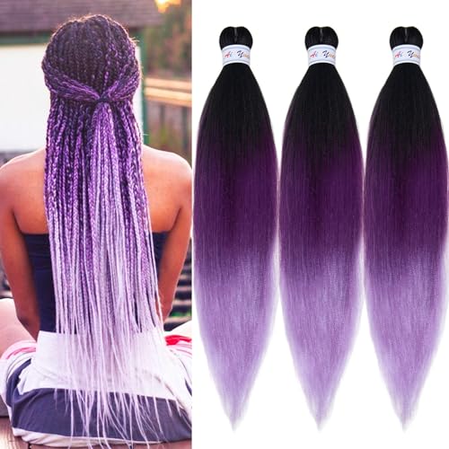 Ai Yuchen Purple Ombre Braiding Hair Pre Stretched Colored Hair Extensions for Braiding Micro Box Braids Prestretched Pre Stretched Braids Hair Ombre 26 inch 3 Packs