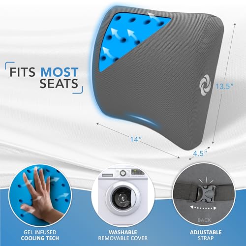 Image of Samsonite Memory Foam Lumbar Support Pillow for Office Chair, Gaming Chair, or Car-Ergonomic Back Cushion-Home Essentials for Sitting Comfort and Posture Relief Back Support with Cooling Gel, Grey