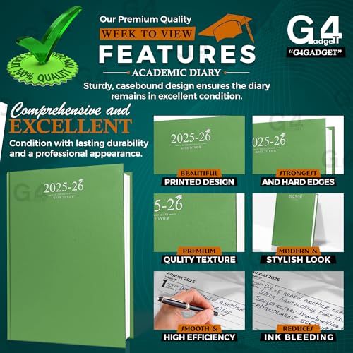 G4GADGET A4 Academic Diary 2025-2026, Week to View, Sea Green, Case-Bound, A4 Week To View - Image 4