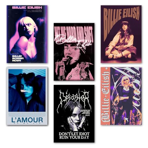 Image of Wallgasm Pack of 6 - Billie Eilish Posters 8x12 inch (A4 Size) 300 GSM | Pop Star | Music | Billie Eilish Merchandise | Posters, For Living room