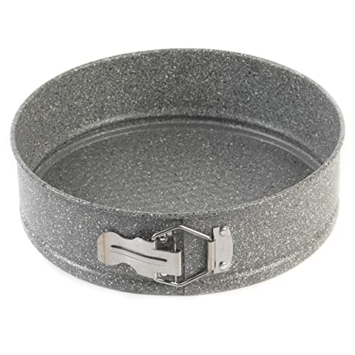 Salter BW02783G Molde Redondo De Tarta, 24cm, Pinza Desmontable, 6.5cm Alto, Marblestone, Para Hornos Hasta 220 °C, Sin PFOA, Acero Al Carbono, Hornear Pasteles, Bizcochos, Desmolda Fácilmente, Gris