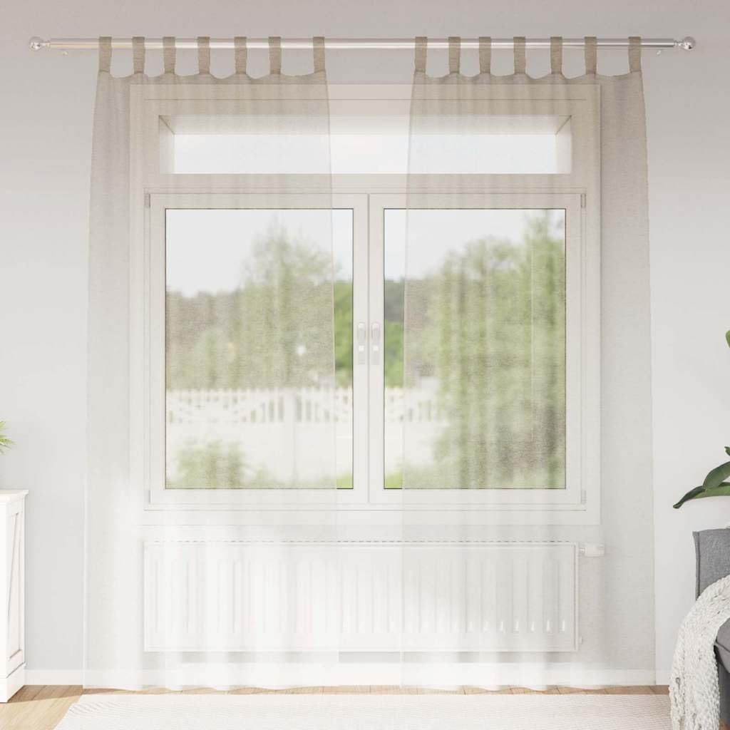 Voile-Vorhang Sand 260 x 140 cm Polyester 2 Stück mit Schlaufenschal für Wohnzimmer und Schlafzimmer, Blickdichte Vorhänge mit Ösen, Waschbare Gardinen für Küche, Thermovorhänge