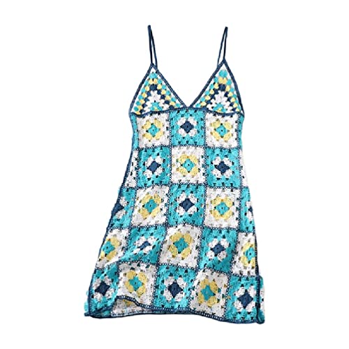 Damen Häkel-Cover Up Spaghettiträger V-Ausschnitt Hollow Out Knit...