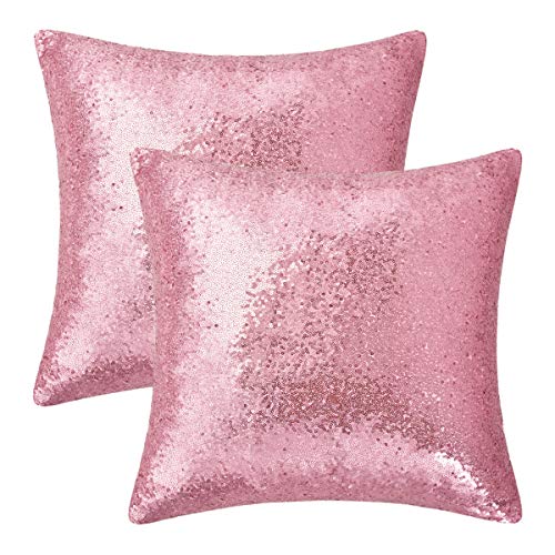 Fascidorm Set Of 2 Rose Gold Pillow Covers Sparkling Sequins Pillow Covers Mermaid Sequin Throw Pillow Covers Cushion Covers Pillowcases Party Holiday Decoration 18 X 18 Inch #TOP26