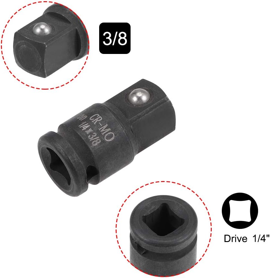 uxcell 3pcs 1/4" Drive (Female) x 3/8" (Male) Impact Socket Adapter for Use with Air Impact Wrenches, Breaker Bars, Ratchets, CR-MO Steel
