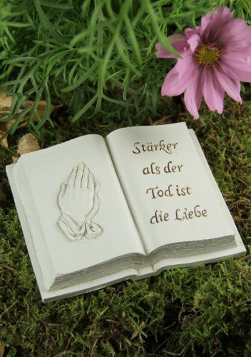 friedhofskerze.de Grabschmuck Betende Hände Stärker als der Tod ist die Liebe 10x12 cm, creme, Polyresin