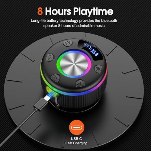 Portable Speaker Bluetooth with Loud Stereo Bass Sound, Mini Wireless Speaker with 7 RGB Lights, TF-Card USB, TWS Pairing, 4H Playtime, IP7 Waterproof Speakers for Travel Party Home Outdoor Gift by PRSCFUM - Used condition - Image 6