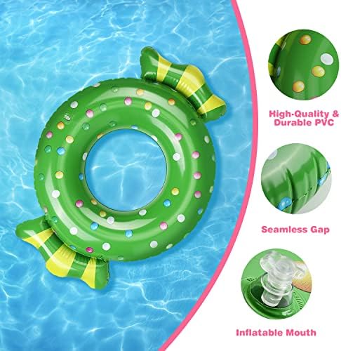 HeySplash Inflatable Candy Swim Rings, 2 Pack Inflatable Summer Pool Float Tubes Pool Floaties for Kids, Swimming Ring for Summer Outdoor Water Party Lake Beach Supplies, 70cm Diameter, RedWhite+Green