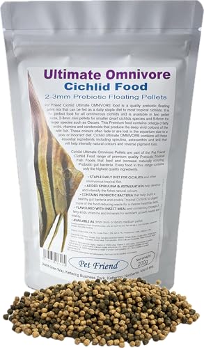 Pet Friend Ultimate Omnivore Cichlid Food 3mm Pellets 200g With Prebiotics That Develop Probiotic Gut Health For Better Digestion & Immune System Health