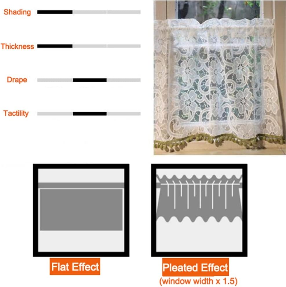 net curtains for window, Vintage Curtains,White Lace Curtain Valance for Cafe Kitchen Small Window,Vintage Floral Short Sheer Curtain,Boho Style Handmade Tassels (Size : WxH 125x150cm) (Size : WxH 125
