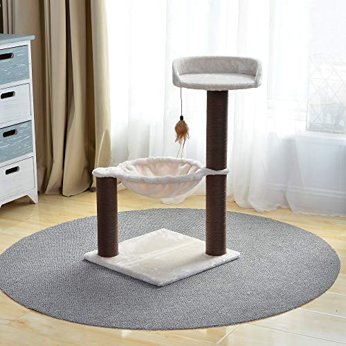 Cama de rede para gatos, árvore de gatos, com postes de arranhões naturais e penas provocantes para