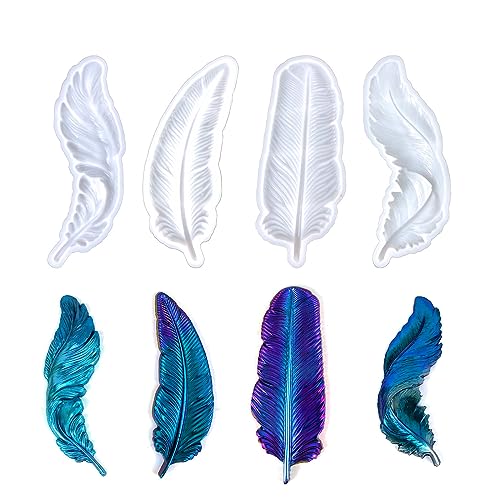 Xidmold 4pcs Feather Resin Molds, Feather Wall Hanging Epoxy Casting Mold, Wall Art Silicone Mold for Home Decor