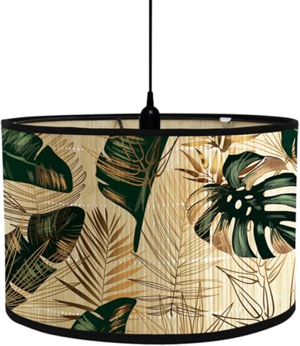FANSU Abat-Jour en Bambou Classique Imprimé Animal et Végétal Tambour Abat-jour, Remplacement Abat, Jour Fait à la Main, pour Lampe de...