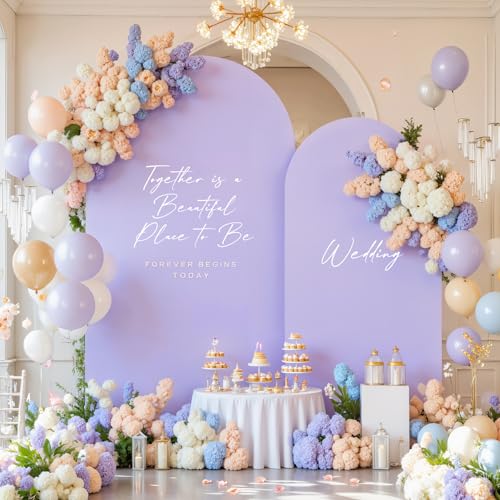 Image of Blue and Purple Photo Arch Backdrop Cover Set of 2-7.2ft and 6ft Arch Covers Stretchy Backdrop Spandex Mermaid Theme Arch Stand Covers for Girls Birthday Party Wedding Banquet Background Decorations