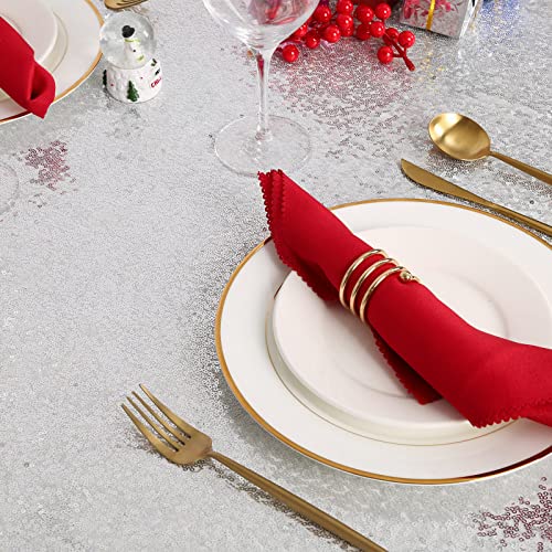 Image of B-COOL Glitter Tablecloth Silver Sequin Tablecloth Christmas 90x132 Inch Rectangle Sequin Overlay Sparkly Table Cloth Sequin Fabric for Wedding Table Decoration