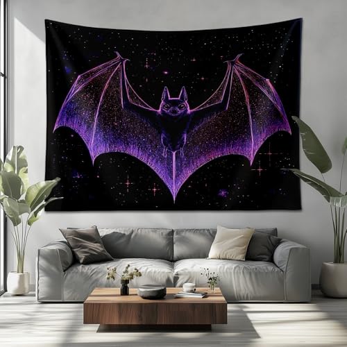 Neon-Fledermausmuster Wandteppich Wandkunst Schwarz Wandtuch Wandbehang für Schlafzimmer Wohnheim Wanddeko, Tagesdecke, Wandbespannung oder Picknickdecke, 150x100cm