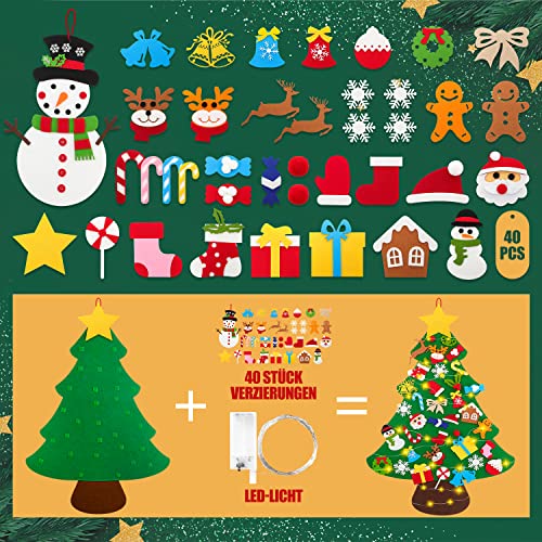 Miniatura 6 de Lanpn Árbol De Navidad De Fieltro Con Muñeco De Nieve, 102 Cm Diy Para Niños, Navidad, Árbol De Navidad Con Luces Con 40 Adornos Desmontables, Decoración Colgante Para Casa Puerta De Pared