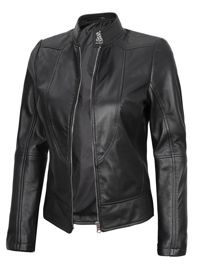 Womens Biker Leather Jacket- Real Lambskin - Cafe Racer Style Jacket For Womens2
