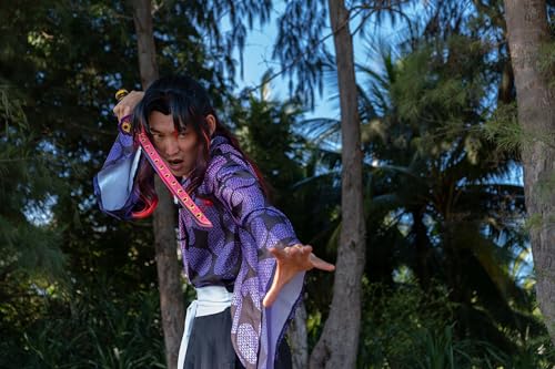 Demon Slayer Katana Schwert 105 cm/41 Zoll - Samurai Schwert Holz für Anime Cosplay - Bokken Bambusholz mit Gürtel und Ständer - Anime Schwerter Dekorative Requisiten - (Kokushibo’s Kyokokukamusari)