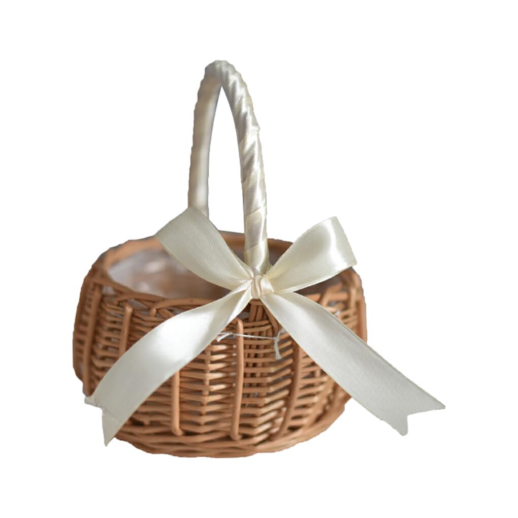 Cesto portaoggetti da Cucina in Vimini Intrecciato Rattan con Fiori, Tessuto a Mano, Ideale per Picnic e Matrimoni.