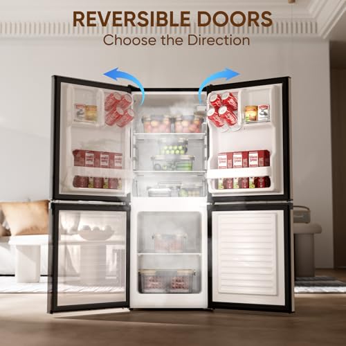 Upstreman 4.0 Cu.Ft Small Refrigerator with Bottom Freezer, Double Door Mini Refrigerator with Freezer, Mini Fridge for Kitchen, Apartment, Dorm, Office, BM40 (Stainless) on Fridge.com