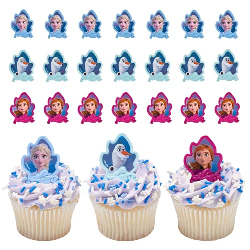 Image of DecoPac Frozen II Rings, Cupcake Decorations Featuring Elsa, Anna, And Olaf For Birthday And Christmas Celebrations - 24 Pack