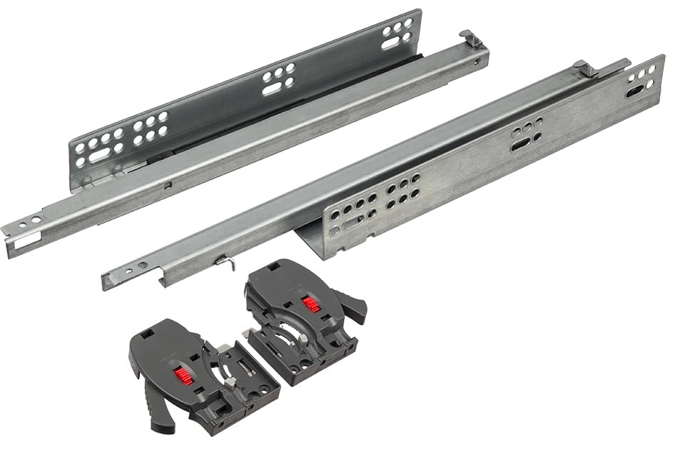 cyclingcolors 2x guías corredera de cajón de extensión parcial oculta con herrajes integrados riel muebles cocina, longueur 350mm, 25kg, con amortiguador