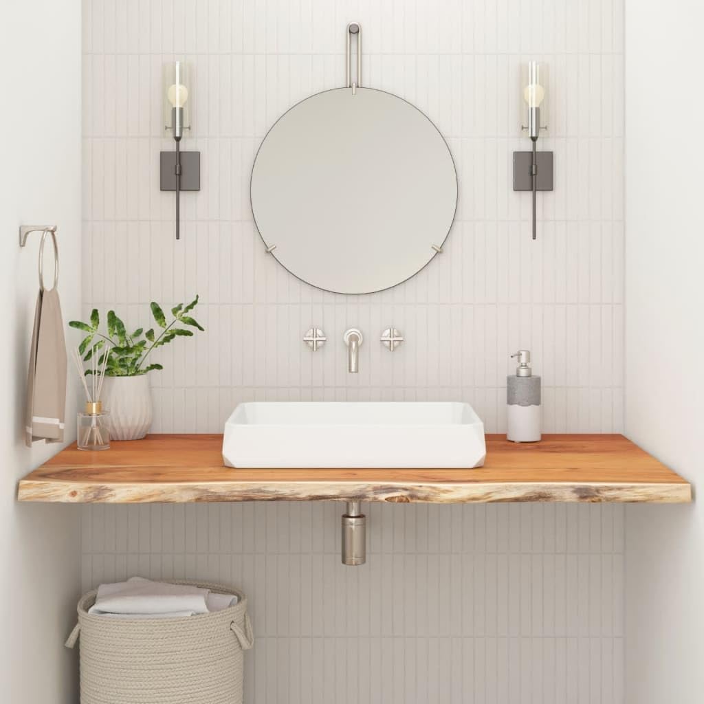 vidaXL Waschtischplatte, Rechteckig Arbeitsplatte mit Naturkante, Waschtischkonsole Tischplatte für Badezimmer, Holzplatte Platte Badmöbel, 120x60x2,5cm Massivholz Akazie